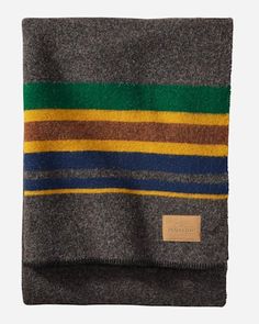 a scarf with multicolored stripes on it