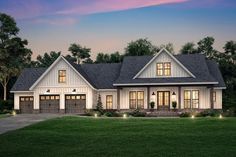 this is an artist's rendering of the country house plan with 3 beds, 2 baths, and 1 car garages