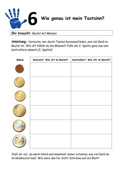 a worksheet showing the five different types of coins and their names in german