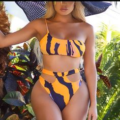 All Orders Ship Within Two Business Days! Matte Collection Two Piece Printed Bikini Set One Shoulder Top With Cut Out High Waist Bottoms New Without Tags- No Holes, No Stains, No Pilling, No Fade The Color Is Yellow, Black, Blue Size Large Top Pit To Pit- 17" Length- 7" Bottom Waist- 30" Length- 14" Measurements Are Approximate 82% Nylon 18% Spandex Vacation | Printed | Animal Print | High Waisted | Bikini | Cut Out | Women's | Two Piece Set Best Swimsuits, Swim Tankini, Swimsuit Set, Yellow Black, Womens Swim, Bathing Suits, Brand New, Yellow, Color