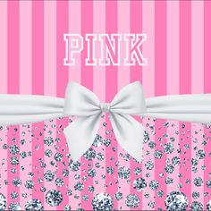 a pink background with silver sequins and a bow on the top that says pink