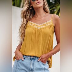 Never Worn Cupshe Tank Top V-neck Ruffled Camisole For Vacation, Yellow V-neck Tank Top For The Beach, V-neck Ruffled Camisole For Beach, Bohemian Stretch V-neck Tank Top, Tank Tops, Womens Tops, Women Shopping, Black, Color