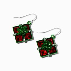 Claire's Rhinestone Christmas Present Drop Earrings Fashionable Jewelry, Rhinestone Jewelry, Earring Sale, Jewelry And Accessories, Christmas Present, Classic Christmas, Holiday Fashion, Christmas Presents, White Green