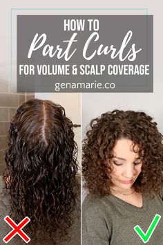 How to Part Curly Hair for Volume & Scalp Coverage 4 Ways | Parts for Low-Density Hair – Gena Marie Part Curly Hair, Layered Curly Hair, Cute Curly Hairstyles, Thick Curly Hair, Wash Day, Curly Hair Care