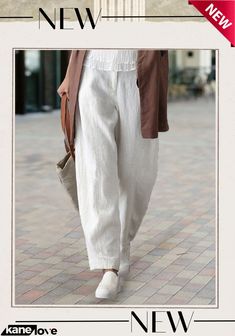 Womens Pure Color Elegant Casual Pants Spring Baggy Straight Leg Pants, Spring Pants With Loosely Fitted Hips And Tapered Leg, White Casual Harem Pants For Work, Casual White Harem Pants For Work, Baggy Straight Pants For Spring, Baggy Wide Leg Pants For Spring, Spring Baggy Cargo Pants, Baggy Cargo Pants For Spring, Spring White Straight Leg Harem Pants