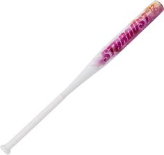 a pink and white baseball bat with the word strike written on it's side