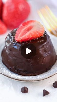 a chocolate dessert with strawberries on top