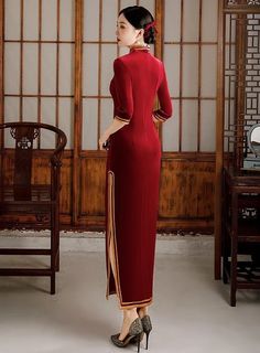 Qipao dress for women, Chinese traditional dress, red Qipao dress – Beth and Brian Qipao Formal Long Red Cheongsam, Elegant Long Ao Dai For Ceremonial, Elegant Long Ao Dai For Ceremonial Use, Elegant Long Ao Dai For Ceremonial Occasions, Qipao Modern, Black Cheongsam, Qipao Pattern, Wedding Qipao, Qipao Wedding