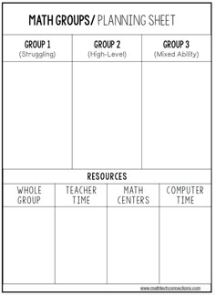 a printable worksheet to help students learn how to use the math groups / planning sheet