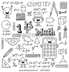 hand drawn math doodles with numbers and symbols