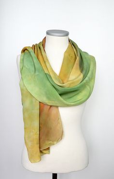 Silk Scarf  Lady in the green. Hand Pained Scarf by AstaSilkWorld Artistic Hand Painted Green Silk Scarf, Artistic Hand Dyed Green Silk Scarf, Green Hand Dyed Bohemian Scarf, Hand Painted Green Silk Scarf, Artistic Hand-dyed Green Scarves, Batik Scarf, Fall Scarf, Green Silk Scarf, Brown Scarf