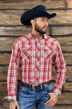 Wrangler 112344817 Long Sleeve Snap Shirt in Red Plaid Front View Western Outfits, Western Style, Red Plaid, Western Wear, Flap Pocket, Western Fashion, Snap Closure, Mens Shirts, Plaid