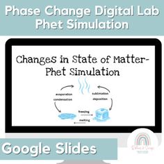 a computer screen with the words changes in state of matter, and an image of a laptop