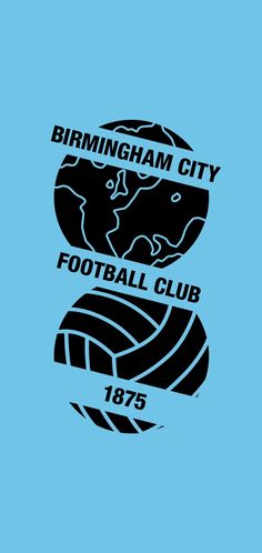 the birmingham city football club logo is shown in black on a blue background with an earth globe