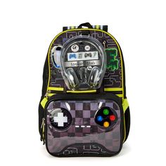 Introducing the ultimate back to school gaming backpack set! This 4-piece gamer set has everything you need to conquer the school day. The 17" backpack is big enough to hold all your supplies and gadgets, while the matching insulated lunchbox and clips keep your snacks secure. Plus, the printed pencil case adds an extra touch of style to your school essentials. And don't forget the coordinating headphone with microphone for when you need to plug in and focus. Comfort is key with the adjustable p Headphone Fashion, Animal Backpacks, Gear Organizer, Backpack Set, Diy Backpack, Set Game, Headphones With Microphone, Insulated Lunch Box, Club Kids