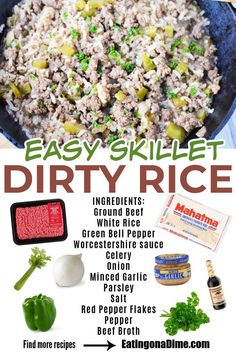 an easy skillet dirty rice recipe with ingredients to make it