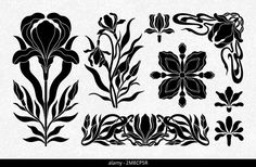 the silhouettes of flowers and leaves are shown in black on a white paper background