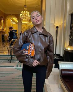 Brown Faux Leather Jacket, Acne Studio, Elsa Hosk, Color Cafe, Brown Jacket, Brown Leather Jacket, Fall Looks, Faux Leather Jackets, Unique Fashion