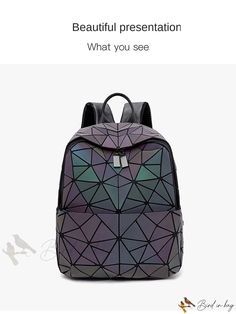 Bird in Bag - Geometric Pattern Gradient Color PU Leather Flap Backpack for Womens Daily Use Elegant Geometric Bags For Daily Use, Travel Bags With Adjustable Strap And Geometric Shape, Geometric Travel Bag With Adjustable Strap, Luxury Geometric Bag For Daily Use, Trendy Geometric Travel Bags, Modern Geometric Leather Bags, Daily Use Geometric Pattern Bags, Modern Multicolor Backpack, Flap Backpack