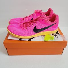 Nike Zoom Rival Distance Track Shoes Dc8725-600 Size 13 Hyper Pink Condition: New With Box. Pink Running Shoes With Removable Insole For Sports, Nike Flat Sneakers For Sports, Irving Shoes, Kyrie Irving Shoes, Fly Shoes, Track Shoes, Cleats Shoes, Pink Running Shoes, Nike Pegasus