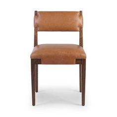 a brown leather chair against a white background