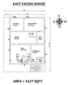 the floor plan for an apartment in east facing house