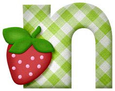 the letter j is for strawberry and it has a green checkered pattern on it