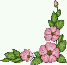 pink flowers with green leaves on a white background