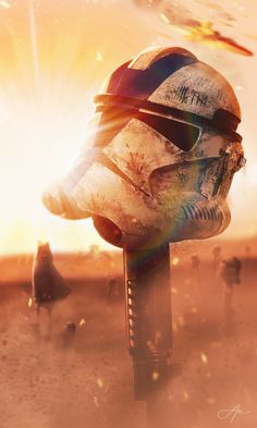 a star wars poster with a storm trooper helmet