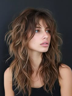 Textured Haircut Long Hair, Choppy Layers For Long Hair Curly, Hair Color For Shag Haircut, California Shag Haircut, Long Shaggy Haircut For Fine Hair, Long Shag Haircut Choppy Layers Curly, Shag Hairstyles Long Bangs, Long Shag Hairstyles For Fine Hair, Layered Long Shag Hairstyles