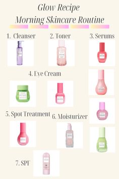 Glow Recipe Order, Skincare Routine Glow Recipe, Skin Care Products Glow Recipe, Morning Skincare And Makeup Routine, Skin Care Routine In Order, Glow Recipe Skincare Order, New Glow Recipe Toner, Skin Care Routine Glow Recipe, Glow Recipe For Oily Skin