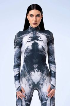 Ink Spill Costume – BADINKA Fitted High Neck Unitard For Winter, Winter Fitted High Neck Unitard, Winter High Neck Fitted Unitard, Fitted Long Sleeve Unitard For Club, Summer Long Sleeve Fitted Unitard, Printed Long Sleeve Bodysuit For Parties, Printed Fitted Bodysuit For Party, Fitted Printed Bodysuit For Party, Rave Scene