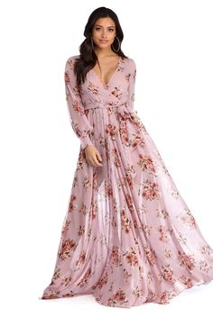 Jennifer Floral Wrap Chiffon Dress Oshnow Jennifer Dress, Blush Beauty, Mauve Dress, Floor Length Skirt, Floral Wraps, Sheer Chiffon, Chiffon Fabric, Waist Belt, Chiffon Dress