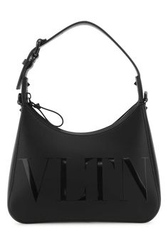 Black Leather Vltn Handbag from Valentino Garavani Designer Shoulder Bag With Logo For Daily Use, Designer Logo Shoulder Bag For Daily Use, Designer Black Baguette Shoulder Bag, Luxury Shoulder Bag With Logo For Daily Use, Luxury Black Baguette Bag With Top Carry Handle, Designer Black Baguette Pouch Bag, Designer Black Pouch Baguette Bag, Luxury Black Pouch Baguette Bag, Designer Black Baguette Bag With Double Handle