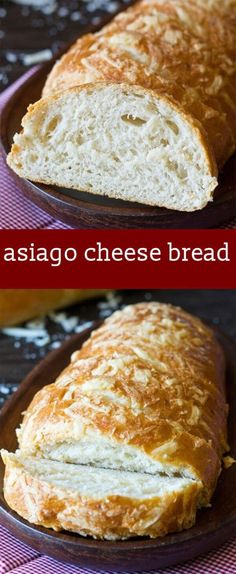 two pictures of bread on a plate with the words astago cheese bread