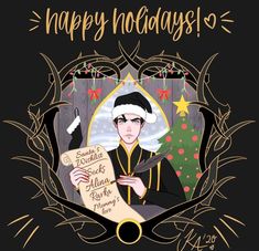 an image of a woman holding a sign with the words happy holidays written on it