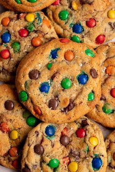 chocolate chip cookies with m & m and m's on top