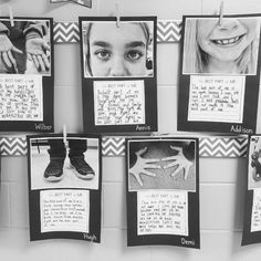 a bulletin board with pictures and writing on it