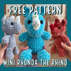 Crochet Amigurumi Rhino Free Pattern, Crochet Rhino Pattern Free, Crochet Rhino, Easy Crochet Patterns Free Beginners, Crochet Dinosaur Pattern Free, Crochet Dinosaur Patterns, Crochet Case, Crochet Patterns Free Beginner, Easy Crochet Patterns Free