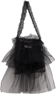 Nylon tulle shoulder bag in black. · Gathering and raw edges throughout · Fixed shoulder strap · Patch pocket at interior · Voile lining · H9 x W9 x D2 Supplier color: Charcoal Evening Nylon Crossbody Shoulder Bag, Evening Nylon Bag With Removable Pouch, Black Nylon Shoulder Bag For Summer, Summer Black Nylon Shoulder Bag, Evening Nylon Tote Shoulder Bag, Shopping Shoulder Bag With Mesh Lining, Black Mesh Bags, Black Shoulder Bag For Summer Party, Black Summer Party Bag