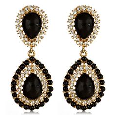 Kenneth Jay Lane Black Cabochon Petra Statement Earrings at HAUTEheadquarters.com. Shop all Kenneth Jay Lane Jewelry at HAUTEheadquarters.com Black Crystal Chandelier, Gold Rhinestone Earrings, Swarovski Crystal Drop Earrings, Black Gold Jewelry, Crystal Chandelier Earrings, Black Jewelry, Gold Rhinestone, Black Earrings, Earrings Black