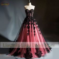 Black And Pink Wedding Dress, Halloween Wedding Dresses, Formal Dress Party, Pink Princess Dress, Pink Wedding Dress, Pink Wedding Dresses, Pink Tulle, Black Wedding Dresses, Vow Renewal