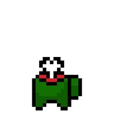 an old school computer game character in pixel art style, with the letter o on it's chest