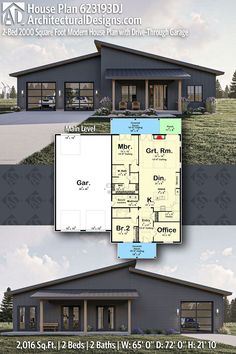 two story house plan with 2 car garage and open floor plan for this modern home