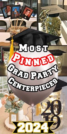 graduation party flyer with photo collages on it and the words most admired grad party centerpieces