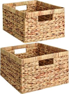 two baskets with handles are shown side by side