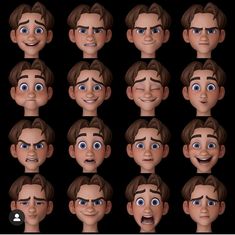 an animation character's face with various expressions and facial features, including the eyes