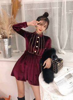 Perfect for parties and dates  	 Round neck  	 Long sleeves  	 Velvet-like fabric  	 Regular fit Burgundy A-line Midi Dress For Party, Elegant Red Mini Dress For Fall, Burgundy Party Dress For Winter, Red Mini Dress For Formal Winter Events, Red Mini Dress For Formal Winter Occasions, Red Mini Dress For Winter Formal, Burgundy Mini Dress For Fall Evening, Elegant Red Mini Dress For Winter, Burgundy Long Sleeve Formal Mini Dress