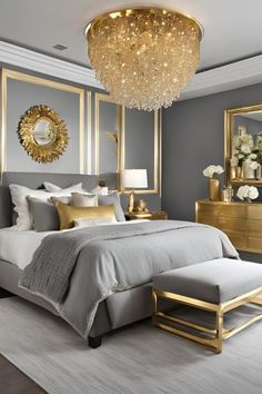 #BEAUTY ,#REALATIONSHIPS #Fashion #Outfits #Winter Outfits #Animals Gold And Grey Bedroom Ideas, Gray White And Gold Bedroom, Bedroom With Light Gray Walls, Gold Decor Bedroom, Scandinavian Dining Room Decor, Grey And Gold Bedroom, Grey Bedroom Ideas, Gold Bedroom Decor, Gold Room