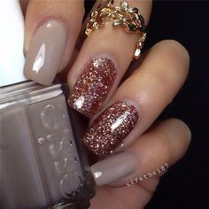 15 Eye-catching Glitter Nail Art designs Manicure, Glitter, Nails, Ring, Gold, Art